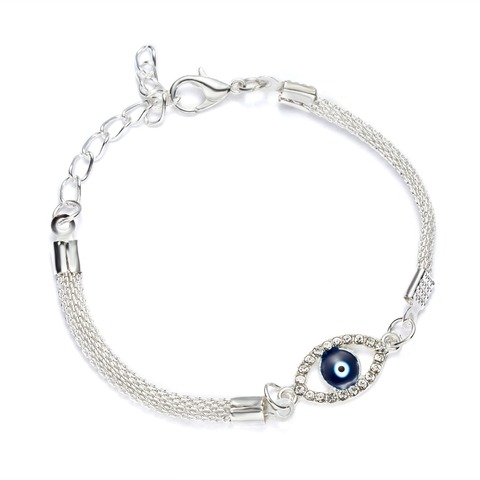 Enchapado en plata de lujo para mujer, pulseras con abalorios de CZ, cristal azul mal de ojo, pulsera de esmalte turco, cuentas de ojo de la suerte, joyería ► Foto 1/6