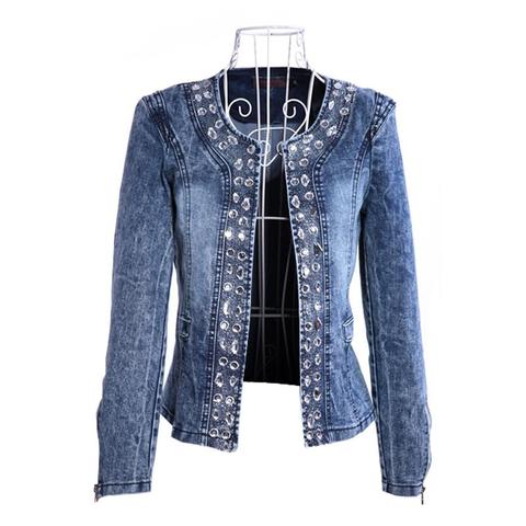 FMFSSOM 2022 nueva llegada primavera Antumn Denim Chaquetas Vintage diamantes Casual chaqueta de mezclilla para mujer para prendas de vestir exteriores Jeans ► Foto 1/6