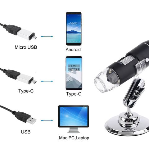 Microscopio Digital USB 3 en 1, 1600X, portátil, 2 adaptadores, compatible con OSX, Windows, PC, tipo-c, Micro USB, lupa para el teléfono con 8 LED ► Foto 1/6