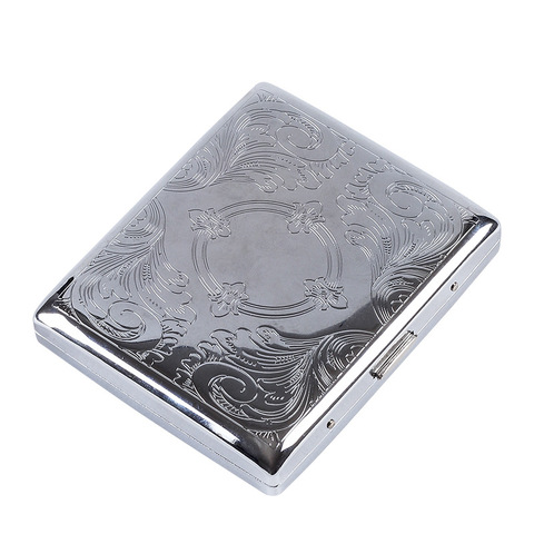 Pitillera de Metal portátil plateada para 20 cigarrillos, caja de almacenamiento de cigarrillos abierta con tapa, soporte para viaje, herramientas para fumar al aire libre, 1 Uds. ► Foto 1/5