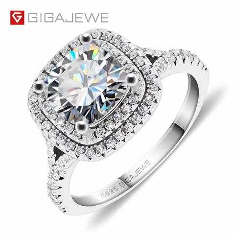 GIGAJEWE-cojín de 2.5ct 8,0mm D, anillo de moissanita plateado en oro blanco, plata 925, con certificado de ajuste de garra, regalo para Amiga ► Foto 1/6