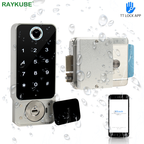 RAYKUBE cerradura de la puerta de la huella digital impermeable puerta al aire libre Bluetooth cerradura TT Wifi contraseña tarjeta IC cerradura electrónica sin llave W5 ► Foto 1/6