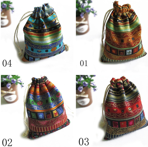 Bolsas de regalo de algodón con estampado Tribal Multicolor, bolsas para joyas, paquete de almacenamiento, estilo étnico chino, 9,5 cm x 12cm, 3 uds. ► Foto 1/6