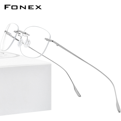 FONEX Montura de gafas de aleación de titanio de los hombres 2022 las nuevas mujeres sin montura receta cuadrado gafas miopía óptico coreano gafas 8107 ► Foto 1/6