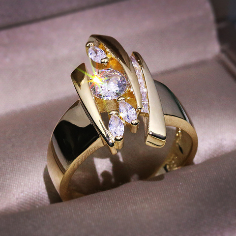 Huitan-anillos de lujo de Color dorado geométrico para mujer, anillos de estilo hip hop para fiesta, anillos de dedo para mujer, joyería de moda deslumbrante CZ para mujer ► Foto 1/6
