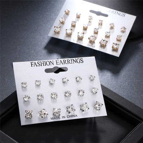 Conjunto de pendientes de tuerca simples a la moda para mujer, aretes cuadrados geométricos, aretes de cristal con diamantes de imitación, pendientes joyas Brinco 2022 ► Foto 1/6