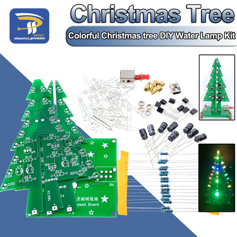 Kit de árbol de Navidad 3D tridimensional, colorido, rojo/verde/amarillo, 7 colores, lámpara LED de agua, circuito de Flash, Suite electrónica divertida ► Foto 1/6