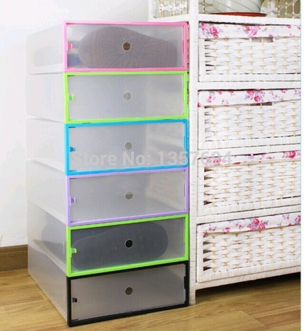 1 unids/lote plegable Simple cajón claro zapato caja de almacenamiento transparente grande de plástico de Color frontera apilable y plegable soporte largo botas ► Foto 1/4