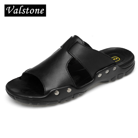 Valstone-Zapatillas de cuero para hombre, sandalias de verano de calidad, zapatos de playa de cuero dividido, color negro, talla supergrande, 38 ~ 52, 2022 ► Foto 1/6