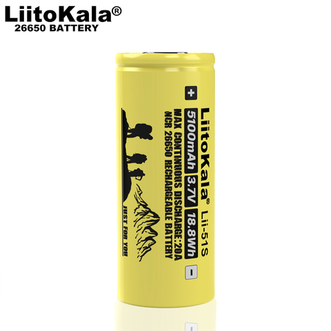 4 piezas Liitokala 26650 batería recargable, 26650A batería de litio de energía, 3,7 V 5100mA 26650-50A azul. Conveniente para la linterna ► Foto 1/5