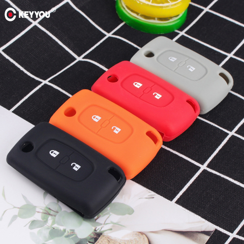 KEYYOU nueva funda de silicona para la llave del coche para PEUGEOT 207, 307, 308, 407, 408 para Citroen C3 C4 C4L C5 C6 control remoto cubierta del Protector ► Foto 1/6