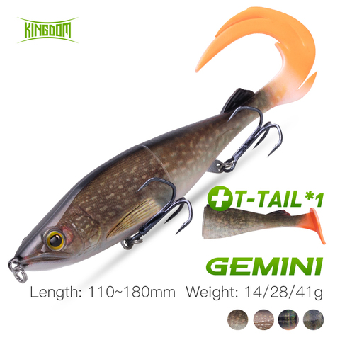 Kingdom-señuelo de pesca de 14g 28g 41g, lápiz que se hunde, Swimbait duro con cola en T suave y cola de llama para Lucio, Carpa, trucha, arrastre ► Foto 1/6