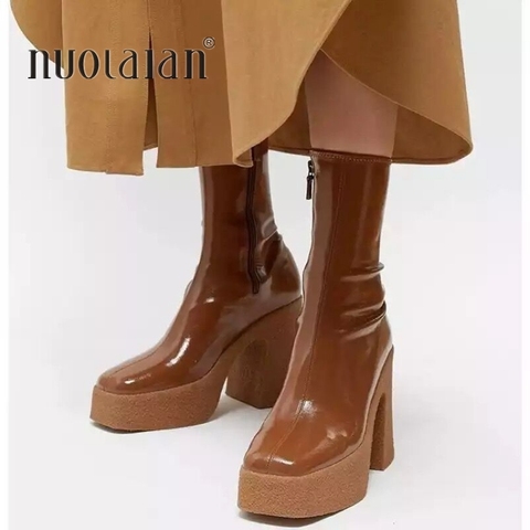 De moda de la marca de las mujeres Sexy botas botines de mujer plataforma de tacón alto zapatos de mujer Otoño Invierno botas de Mujer Zapatos de tacón alto botas ► Foto 1/6