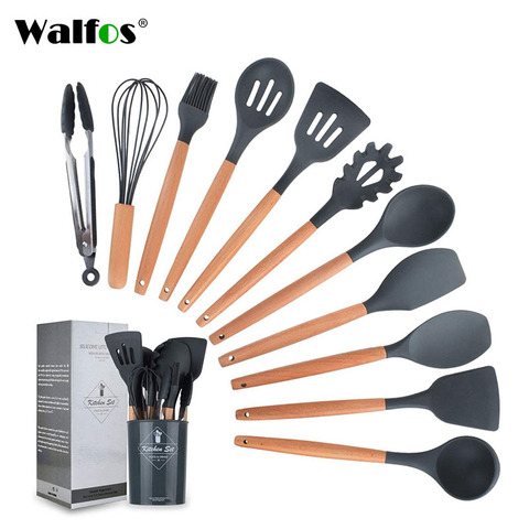 Walfos-Juego de utensilios de cocina de silicona, 12 Uds., espátula antiadherente, pala con asa de madera, caja de almacenamiento, herramienta de cocina ► Foto 1/1