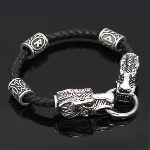 Pulsera Vintage de piel con cuentas de tigre para hombre y mujer, brazalete de cuero con cuentas de runas vikingas, accesorios escandinavo nórdico, pulsera de cadena ► Foto 1/6