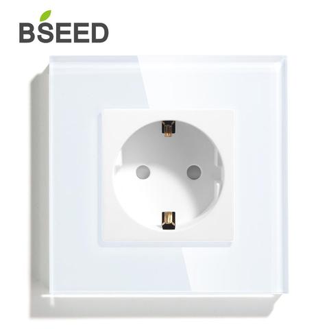 BSEED-Toma de corriente de pared individual, estándar europeo, con Panel de cristal de espejo, blanco y negro, 110V-250V, 86 mm16a ► Foto 1/6