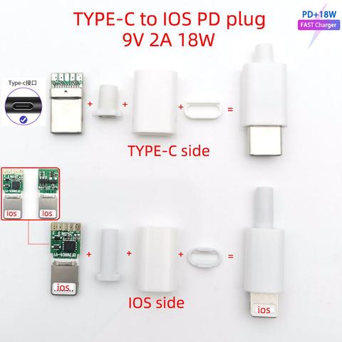 Conector de enchufe macho de soldadura USB C a IOS, con placa de chip, 9V, 2A, 18W, bricolaje, Conector de carga rápida de Rayo de 8 pines, piezas de adpter para IPHONE ► Foto 1/6