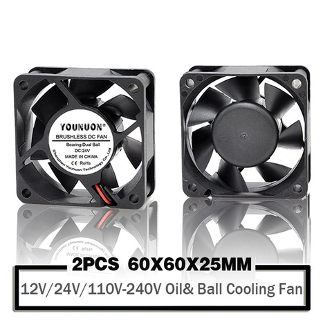 2 piezas 6025 ventilador de refrigeración 24V DC 12V 60mm 60X60X25mm sin escobillas de manga y bola servidor inversor Pc Cpu caso ventilador de refrigeración de la CA 110V-240V ► Foto 1/5