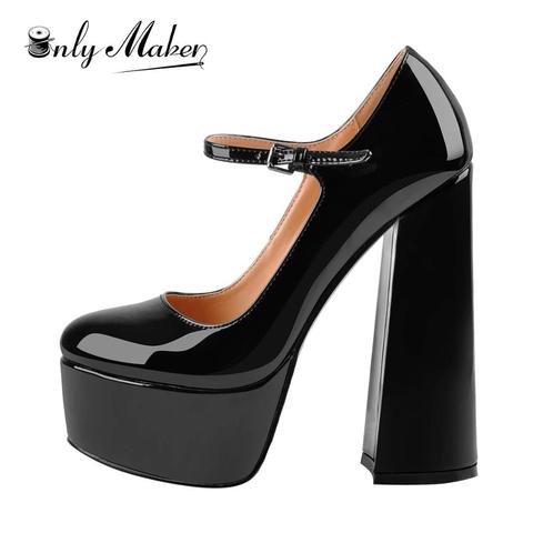 Onlymaker-zapatos de tacón alto gruesos de plataforma para mujer, zapatillas femeninas de tacón alto, con correa en el tobillo, de talla grande, para vestido de fiesta ► Foto 1/6