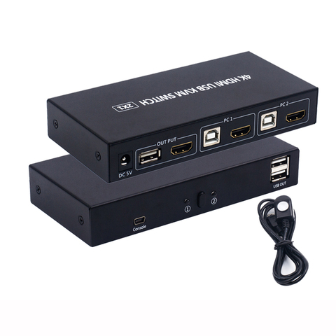 Caja de interruptores KVM de 2 puertos, conmutador Hdmi, teclado, ratón, pantalla, impresora, dispositivo para compartir con interruptor de Control por cable ► Foto 1/6