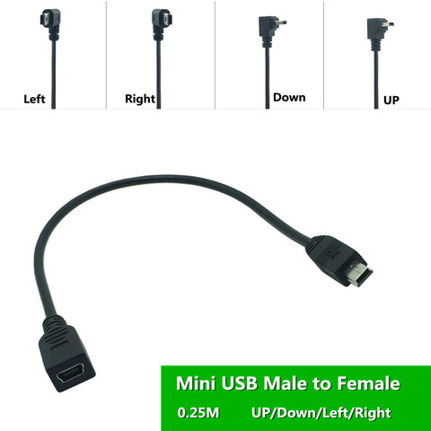 Mini Cable de extensión USB de 5 pines, adaptador de datos de enchufe macho a hembra, Cable de plomo de ángulo arriba/abajo/izquierdo/Derecho de 90 grados, 25cm ► Foto 1/6