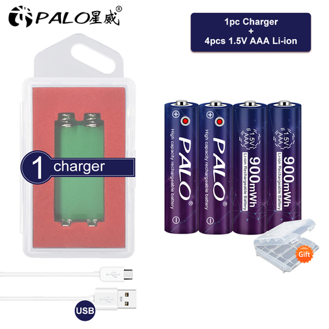 PALO-batería recargable de litio de 1,5 v, pilas AAA de 900mWh y 1,5 V para Control remoto de juguete, con cargador usb y voltaje ► Foto 1/6