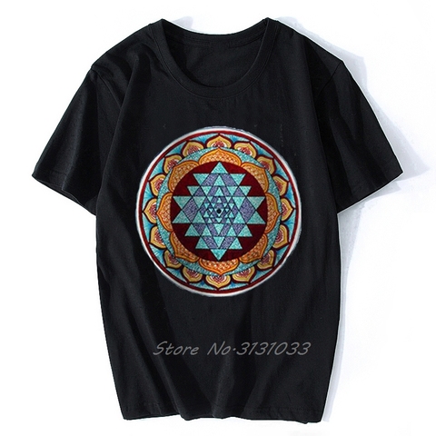 Sri Yantra Mandala Yoga meditación espiritual Hare Krishna Budista para hombre mujer Unisex camiseta ► Foto 1/6