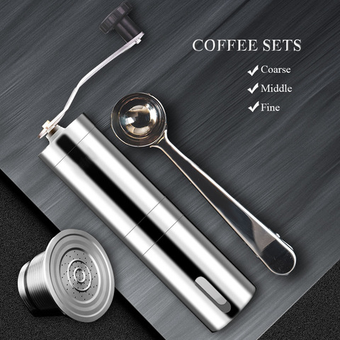 ICafilas-cápsula de café inoxidable rellenable para Nespresso, filtro reutilizable, amoladora manual, cuchara de acero con herramienta de Clip ► Foto 1/6