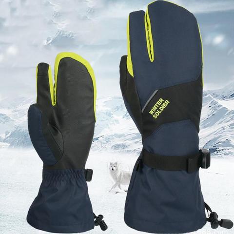 Guantes de esquí de invierno impermeables cálidos y gruesos guantes de tres dedos para pantalla táctil para hombre y mujer, ciclismo, escalada al aire libre ► Foto 1/6