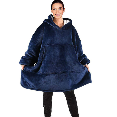 Invierno manta de gran tamaño con mangas mujer Sudadera con capucha de gran tamaño polar sudaderas con capucha manta de televisión gigante mujer Hoody Robe ► Foto 1/5