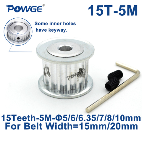 POWGE-polea de distribución síncrona HTD, 5M, 15 dientes, 5/6/6.35/7/8/10mm de ancho, 15/20mm, HTD5M, engranaje de correa 15-5M-15 AF, 15 dientes, 15 T ► Foto 1/6