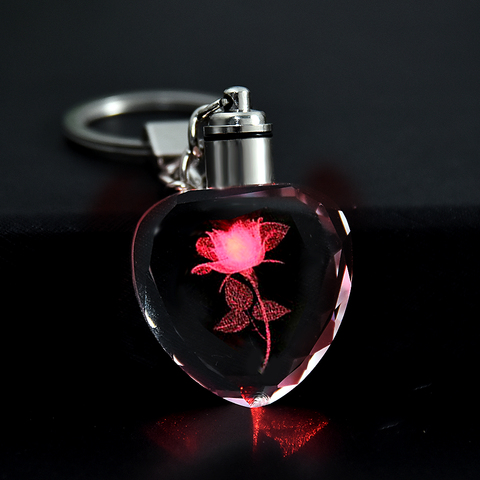 LLavero de luz LED rosa de cristal de hadas, llavero con forma de corazón, para regalo ► Foto 1/6