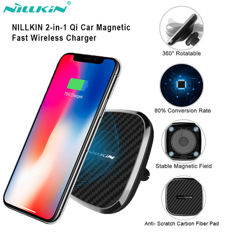 Cargador de coche inalámbrico Qi magnético Nillkin 5W 10W para Samsung Note 10 S10 S9 Plus soporte de ventilación para iPhone Xs Max para Mi 9 ► Foto 1/6