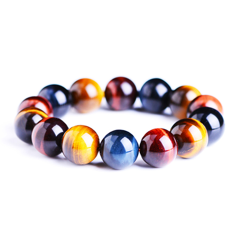 Pulsera de cuentas de Ojos de Tigre de colores para hombre, brazalete de piedras naturales, joyería hecha a mano, 6/8/10/12/14mm ► Foto 1/6