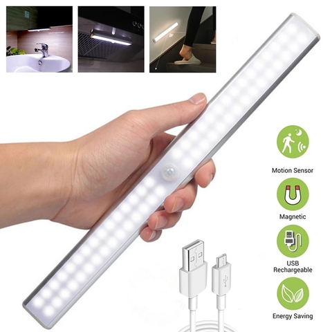 Luz LED nocturna con Sensor de movimiento, lámpara recargable por USB con Detector de movimiento, lámpara de pared para escalera, armario, habitación, pasillo ► Foto 1/6