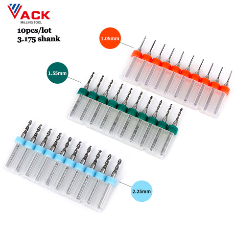 10 unids/lote 3.175 mango brocas de carburo de placa de circuito impreso para imprimir placa de circuito Mini CNC juego de brocas Micro grabado molino 1mm 2mm ► Foto 1/6