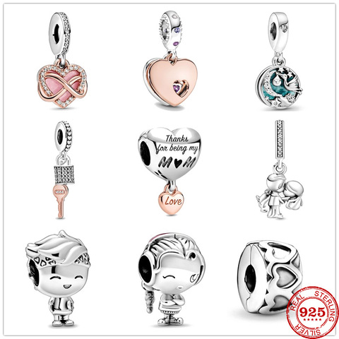 Cuentas colgantes de candado de corazón de amor para niño y niña, dijes originales de Pandora, pulsera de plata 2022, joyería para mujer 925 ► Foto 1/6