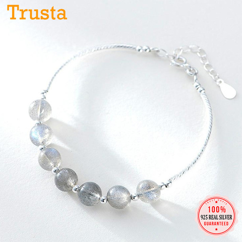 TrustDavis-pulsera de cuentas de piedra lunar de piedra Natural para mujer, de plata de ley 100%, joyería fina, venta al por mayor, DA1433 ► Foto 1/4