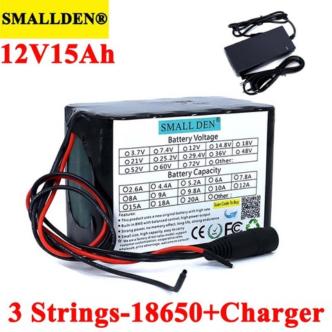 12V 15ah 18650 batería recargable de litio de 11,1 V 15000mAh con PCB para hernia lámpara amplificadores de + 12,6 V 3A cargador ► Foto 1/6