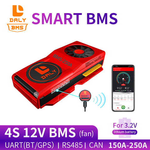 LiFePO4-4S inteligente BMS, dispositivo con Bluetooth 18650, 12V, 150A, 200A, 250A, NTC, UART, baterías Lion LiFePO4 LTO con ventilador, 485 ► Foto 1/6