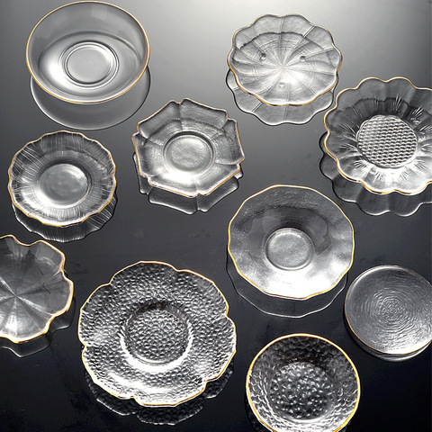 Salvamanteles redondos japoneses de cristal para platillo de té con borde de globo para plato de joyería de almacenamiento de té y café Kung Fu ► Foto 1/5