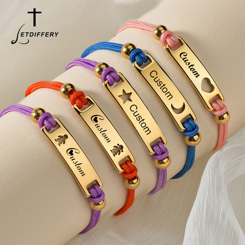 Letdiffery personalizada corazón estrella Luna pulseras de hilo rojo para los amantes de acero inoxidable grabar Nombre Fecha personalizado joyería de las mujeres ► Foto 1/6