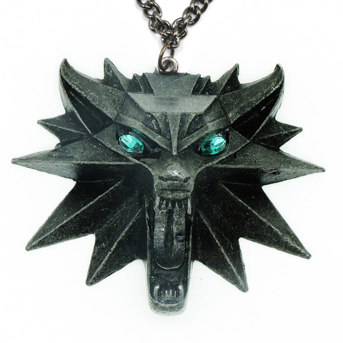 Collar con medallón y colgante de cabeza de Lobo y cristal verde, juego de Cosplay de cazador de monstruo salvaje ► Foto 1/6