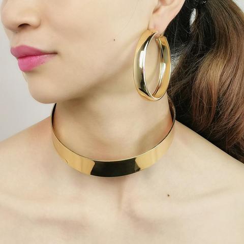 MANILAI-Collar grande de Metal con torsión para mujer, gargantilla de Color dorado, joyería africana, 1, 2 y 3cm ► Foto 1/6