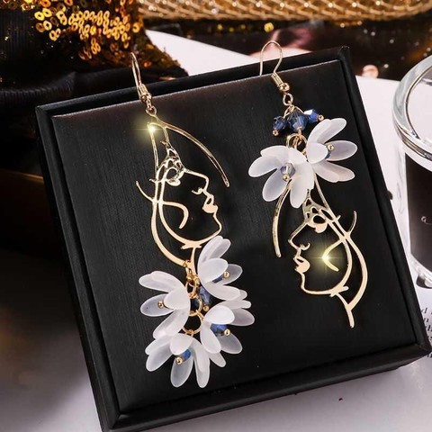 Pendientes de borla de flores para mujer, aretes coreanos de gato, rosa, perla de cristal colgante, joyería para fiesta y boda asimétrica ► Foto 1/6