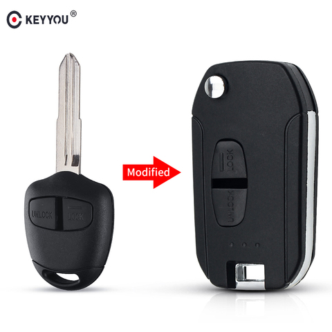 KEYYOU 2 botones carcasa de la llave a distancia del coche para Mitsubishi Outlander Pajero Lancer Evolution Grandis plegable, abatible funda de llave ciega ► Foto 1/6