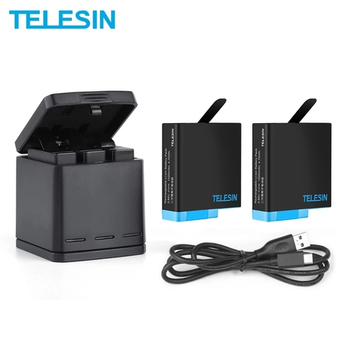 TELESIN 2 Paquete de batería 3 ranuras de carga de la batería caja + Cable de carga USB para GoPro Hero 5 héroe 6 héroe 7 8 cargador de accesorios ► Foto 1/6