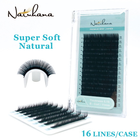 NATUHANA 16 filas B C D Curl China Premium Individual Artificial pestañas de pelo de visón natural seda falso ojo pestañas extensión ► Foto 1/6