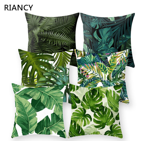 Cojines decorativos con estampado de plantas tropicales, funda de cojín de poliéster, funda de almohada para sofá, 40506 ► Foto 1/6