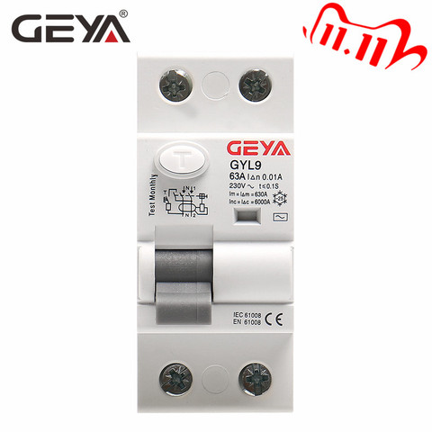 GEYA GYL9 AC tipo RCCB Disyuntor de corriente Residual AC ELCB 2 polos 40A 63A 100A ► Foto 1/6